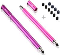 Bargains Depot (2 Pcs) [New Upgraded][0.18-inch Small Tip Series] 2-in-1 Stylus/Styli 5.5-inch L with 10 Replacement Rubber Tips -Purple/Pink