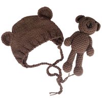 Jastore Infant Newborn Photography Prop Photo Crochet Boys Girls Knit Toy Bear Hats (Brown)