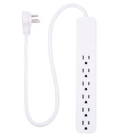 GE Power Strip Surge Protector, 6 Outlets, Flat Plug, Long Power Cord, 2ft, Wall Mount, White, 40532
