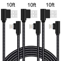 90 Degree Lightning Cable 10FT 3 Pack Right Angle iPhone Charger Cable Extra Long Nylon Braided iPhone Cord for iPhone/iPad (10 feet, Black White)