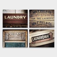 Country Farmhouse Laundry Room Wall Art Decor Set of 4 5x7" Prints (Not Framed). Vintage Laundry Art in Red, Sepia, Brown.