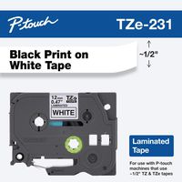 Brother Genuine P-touch TZE-231 Tape, 1/2" (0.47") Wide Standard Laminated Tape, Black on white, Laminated for Indoor or Outdoor Use, Water-Resistant, 0.47" x 26.2' (12mm x 8M), TZE231