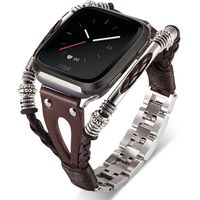 Handmade Craft Band Compatible with Fitbit Versa 2/Lite/1, Bracelet Braided Leather for Fitbit Versa 2 Bands, Stainless Steel Qucik Release Adjustable Size, Handmade Replacement Women