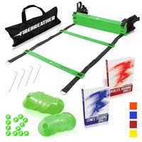 Agility Ladder and Cones by FireBreather. Great Training Equipment to Exercise Speed in Soccer, Football & Sports Workout. Set of 15ft Ladder, 12 Discs, 4 Pegs, Carrying Bag & 2 Drills Ebook
