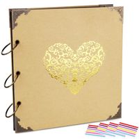 ADVcer Photo Album DIY Scrapbook, 10x10 inch 50 Pages Double Sided, Vintage Hardcover Three-Ring Binder Picture Booth with 408pcs 6 Colors Self Adhesive Photos Corners (Champagne, Gold Blocking Heart)