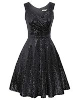 GRACE KARIN Women Sleeveless Sequin Bridesmaid Dress A-Line Swing Dress Size S Black CL061-3