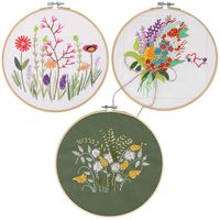 3 Pack Embroidery Starter Kit with Pattern Including 3Pcs Embroidery Cloth with Pattern,1Pcs Bamboo Embroidery Hoop,Color Threads Tools Kit (Plant and Flowers)