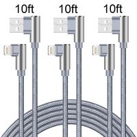 Right Angle iPhone Charger 10FT 3 Pack 90 Degree Lightning Cable Fast Charger Nylon Braided Data Cord for Game Compatible with iPhone,iPad,iPod and More(Grey,10 Feet)
