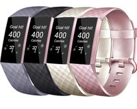 Tobfit Sport Bands Compatible for Fitbit Charge 3 and Charge 3 SE, 4 Pack, Soft Rubber Strap for Women/Men, Black, Champagne Gold, Rose Gold, Blue Grey, Large