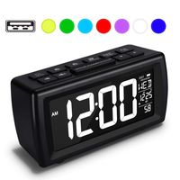AZUTTA Digital Alarm Clock Radio with 7-Color Digit Display and Dimmer for Bedroom Travel Dorm Desk, Volume Adjustable, Snooze, Weekend, Calendar, DST, FM Sleep Timer, Nap Countdown, USB Phone Charger