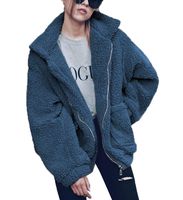 PRETTYGARDEN Women's Fashion Long Sleeve Lapel Zip Up Faux Shearling Shaggy Oversized Coat Jacket with Pockets Warm Winter (Blue, XXX-Large)