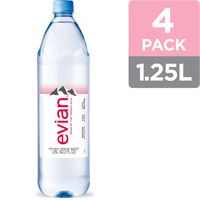 evian Natural Spring Water 1.25 Liter, 42.27 Fl Oz (Pack of 4), Naturally Filtered Spring Water in Bulk-Size Water Bottles
