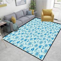 Bigdatastore Compass Vegetables Area Rug Boys Room, Various Nautical Icons with Seagulls Anchor Sailor Knot and Helm Sailor Theme, Easy Maintenance Area Rug Living Room Bedroom Carpet(2'x 6')