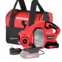 20V Max Lithium-Ion Electric Drain Snake Auger Kit, 25 Ft Flexible Cable, Automatic Cordless Drain Clog up to 2" Pipes, Electric Drain Snake cleaning and plumbing, Populo CDAL-2004