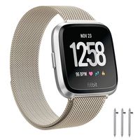 LNOOIU Metal Replacement Bands Compatible for Fitbit Versa/Versa Lite Edition/Versa 2, Small and Large Replacement Stainless Steel Metal Wristband Accessories Strap Women Men (Champagne Gold Small)