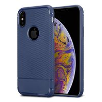 Kit Me Out World Carbon Series Case Designed for iPhone Xs, Full Matte Slim Fit Flexible TPU Minimal Durable Protection Case Cover Brushed Carbon Fiber Effect (Blue)