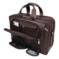 Augus Business Travel Briefcase Genuine Leather Duffel Bags for Men Laptop Bag fits 15.6 inches Laptop (Brown)