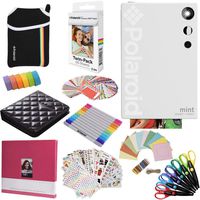Polaroid Mint Instant Digital Camera (White) All-in-Bundle + Paper (20 Sheets) + Deluxe Pouch + Photo Album + 9 Unique Sticker Sets + Markers + Scissors + Border Stickers and So Much More