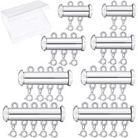 8 Pieces 4 Sizes Slide Clasp Lock Necklace Connector Multi Strands Slide Tube Clasps with Storage Box for Layered Bracelet Necklace Jewelry Crafts (Silver)