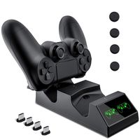 PS4 Controller Charger Accessories USB Charging Station for Sony Playstation 4 / PS4 / PS4 Pro / PS4 Slim Remote Control with 4 Micro USB Charging dongles and 4 Thumb Grips