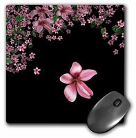 3dRose LLC 8 x 8 x 0.25 Inches Mouse Pad, Pink and White Cherry Blossoms on Black Background (mp_97837_1)