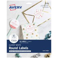 Avery 2" Round Labels with Sure Feed for Laser & Inkjet Printers, 60 Glossy White Labels (22817)
