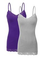 RT1004 Pack Ladies Adjustable Spaghetti Strap Lace Tunic Camisole 2Pack-HE.Gry/D.Purple L