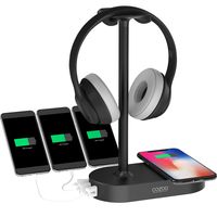 QI Headphone Stand with USB Charger COZOO Gaming Headset Holder Hanger with 3 Port USB Charging Station and Wireless Charging Pad - Suitable for Gaming, DJ, Wireless Earphone Display (Black)