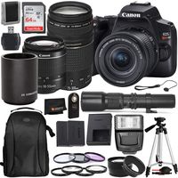 Canon EOS Rebel SL3 DSLR Camera (Black, 3453C002) with 18-55 IS STM, 75-300mm III, 500mm Preset with T-Mount Adapter & Essential Accessory Bundle: Includes - SanDisk Ultra 64GB SDXC Memory Card + More