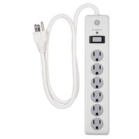 GE 6 Outlet Surge Protector, 3 Ft Extension Cord, Power Strip, 800 Joules, Twist-To-Close Safety Covers, White, 14010