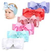 Makone Handmade Stretchy Nylon Headband with Bows Pom Pom Bun 5.5 inch Big Hair Bow Headband for Infant Baby Girls-6PCS Light Bows