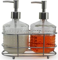 Circleware 32470 Hobnail Dispenser Bottle Pumps in Metal Caddy with Brushed Nickel Finish Set of 2 Bathroom Accessories Home Decor for Essential Oils, Lotions, Liquid Soaps 17.5 oz Vintage