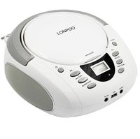 LONPOO Portable Boombox - CD Player, Bluetooth, USB, MP3, AUX, FM Radio, Portable, Built-in Stereo Speakers, Carrying Handle, LCD Display, White