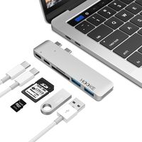 AnyQoo Thunderbolt 3 USB C Hub Type-C Hub Adapter with Pass-Through Charging, 40Gbs Thunderbolt 3, 2 USB 3.0 Ports and SD/TF Card Reader for 13"&15" New MacBook Pro 2016/2017/2018 (Silver)