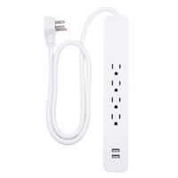 GE Power Strip Surge Protector, Charger, 4 Outlets, 2 USB Ports, Fast Charge, Flat Plug, Long Cord, 3ft, White, 37212