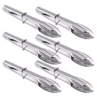 HINMAY Mini Stainless Steel Food Tongs with Silding Rings 7-Inch - Set of 6 - Small Clam Shell Service Tongs for Serving Appetizers, Desserts, Salads, Barbecue and Cooking (Silver)
