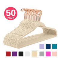 MIZGI Premium Velvet Hangers (Pack of 50) Heavyduty - Non Slip - Velvet Suit Hangers Ivory - Copper/Rose Gold Hooks,Space Saving Clothes Hangers