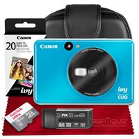 Canon Ivy CLIQ Instant Camera Printer (Seaside Blue) + 30 Sheets Photo Paper + 16GB SD Card + Case + Premium Accessories Bundle (USA Warranty)