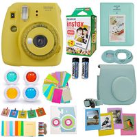 Fujifilm Instax Mini 9 Camera (USA) + Accessories kit for Fujifilm Instax Mini Camera Includes Instant Camera + Fuji Instax Film (20 PK) Case + Frames + Selfie Lens + Album and More (Yellow)