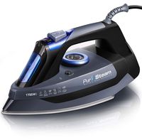 Professional Grade 1700W Steam Iron for Clothes with Rapid Even Heat Scratch Resistant Stainless Steel Sole Plate, True Position Axial Aligned Steam Holes, Self-Cleaning Function