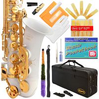 Lazarro 360-WH E-Flat Eb Alto Saxophone White-Gold Keys with Case, 11 Reeds, Care Kit and Many Extras