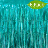 Deruicc 6 Pack Aquamarine Foil Curtains 3ft x 8ft Tinsel Fringe Curtains Shimmer Curtain for Birthday Wedding Party Christmas Photo Booth Backdrop Decorations (Aquamarine, 6)