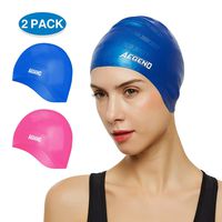 aegend Silicone Swim Cap 2 Pack, Durable Swimming Caps with Ear Protection for Adult Men Women Youth, Comfortable Fit for Long Hair & Short Hair, Easy to Put On and Off, Blue Pink