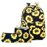 Lmeison Backpack Set, Girls Bookbag 14" Laptop Backpack, 3 in 1 Sunflower Travel Daypack with Lunch Bag Clutch Purse for Women Teens