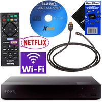 Sony Blu-Rray DVD Player with Built-in Wi-Fi (BDP-S3700) + Remote Control w/Netflix Button + Xtech Blu-ray Maintenance Kit, Xtech HDMI Cable w/Ethernet, HeroFiber Cloth Compatible with Sony Player