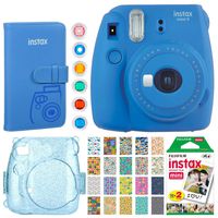 Fujifilm Instax Mini 9 Instant Camera (Cobalt Blue) + Fujifilm Instax Mini Instant Film (20 Shots) + Glitter Hard Case + Fujifilm Wallet Album + Colored Lens Filters + 20 Sticker Frames Travel Package