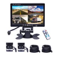 Backup Camera System Kit 4 Split Screen 7" Quad Display Monitor for Trucks/RVs/Trailer/Bus Vehicle Rear View Camera Auto 18 IR Night Vision Waterproof Aviation 4 Pins Connector with 33 ft Cables