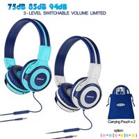 2 Pack of Durable Kids Headphone with 75dB,85dB,94dB Volume Limited, Kids Friendly Headphone with Share Port, Children Headphones for School, On-Ear Kids Headphones for Girls, Boys (Mint,Grey)