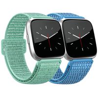 AK Bands Compatible with Fitbit Versa, Soft Replacement Wristband Sport Loop with Fastener Adjustable Closure for Fitbit Versa Lite Women Men (003Marine Green/Cape Code Blue, 5.5" - 9.4")