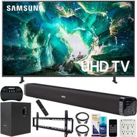 Samsung UN55RU8000 55-inch RU8000 LED Smart 4K UHD TV (2019) Bundle with Deco Gear Soundbar with Subwoofer, Wall Mount Kit, Deco Gear Wireless Keyboard, Cleaning Kit and 6-Outlet Surge Adapter
